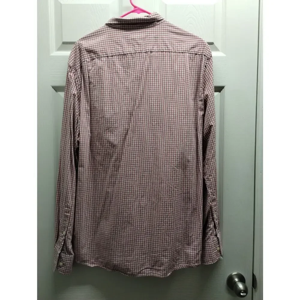 Tailored by J Crew Men's Size XL Long Sleeve Red Gingham Button-Up Cotton Shirt